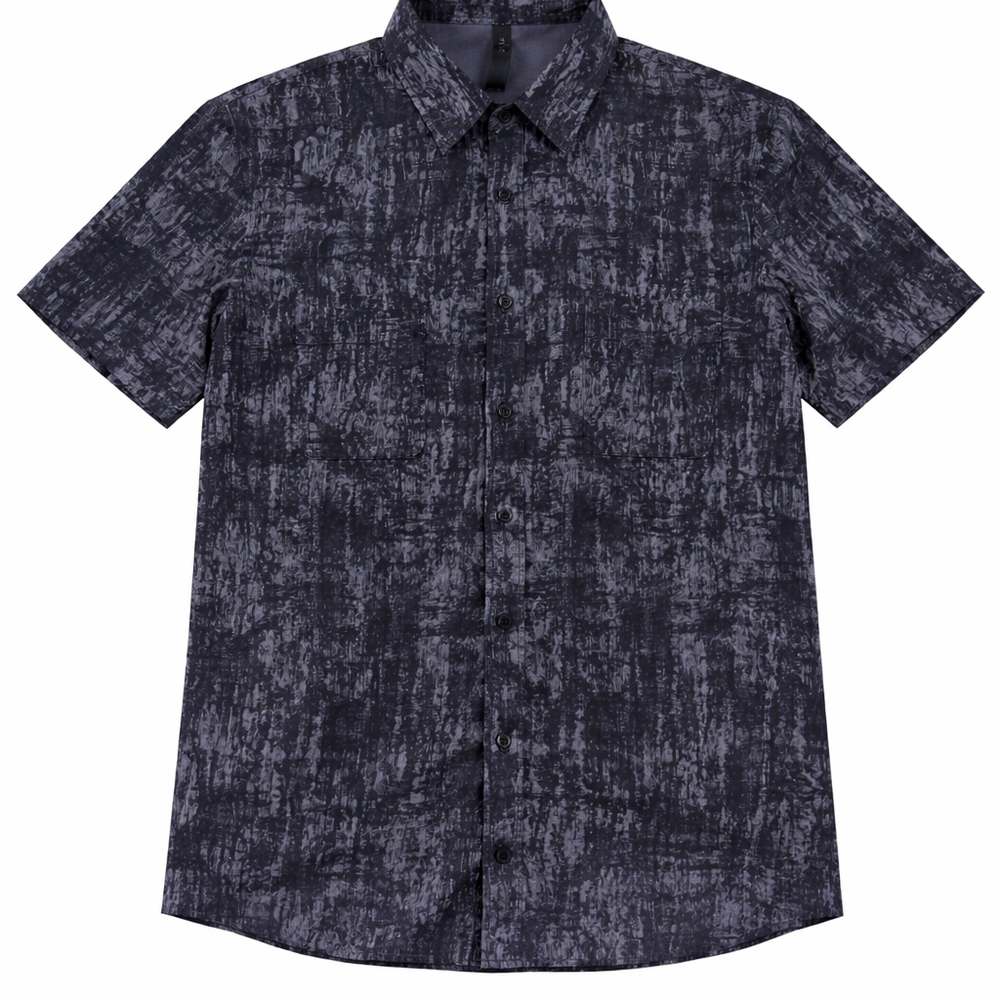 lululemon athletica Men's Short-Sleeve Button-Down Shirt - Black/Gray Print